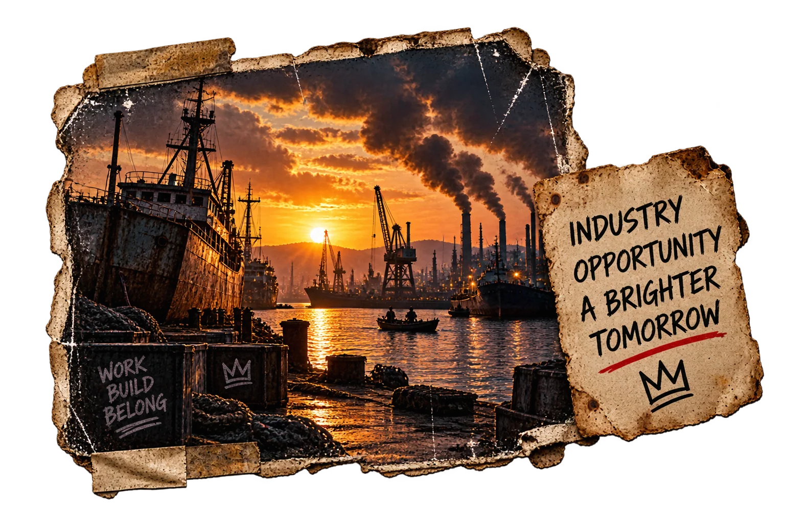 Industrial harbor at golden hour
